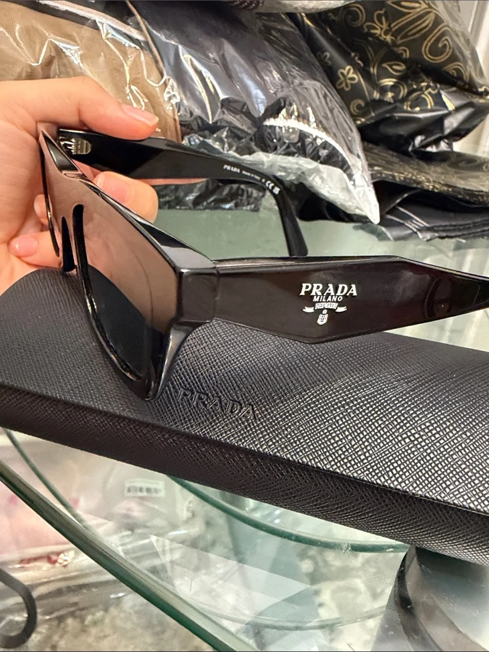 Prada Dark Brown/Black Rectangular Sunglasses